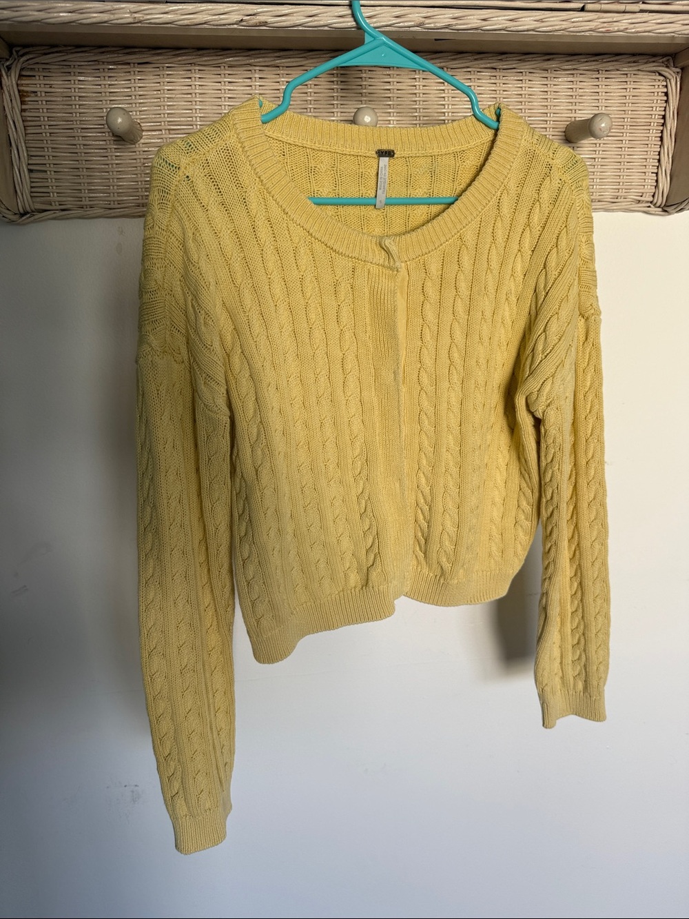 Cropped Cable-Knit Cardigan Sweater in Lemon Yellow - YFB sz s 100% cotton